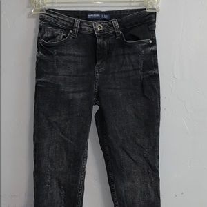 Zara basic denim black frayed jeans